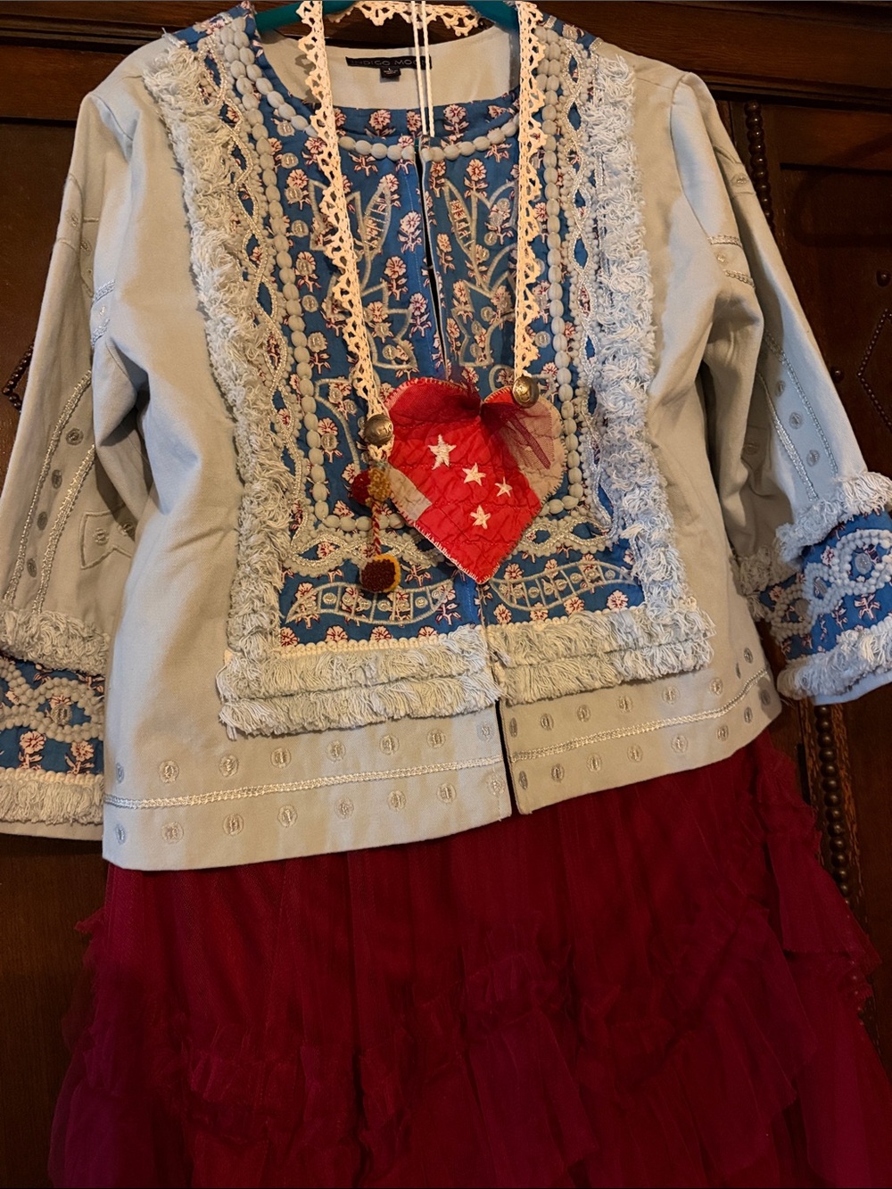 Indigo Moon Light Blue Embroidered Jean Jacket - Picture 2 of 13